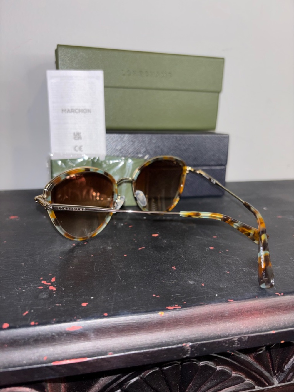 Longchamp LO170S Gold Aqua Caramel Havana Sunglasses and Case NIB - Picture 2 of 5